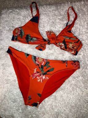 Daisys Boutique Orange Floral Tie-Front Bikini